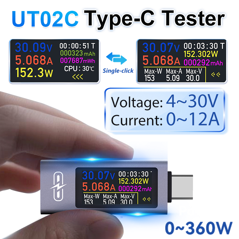 Usb Ammeter Tester - Tester USB UT02C con Schermo a